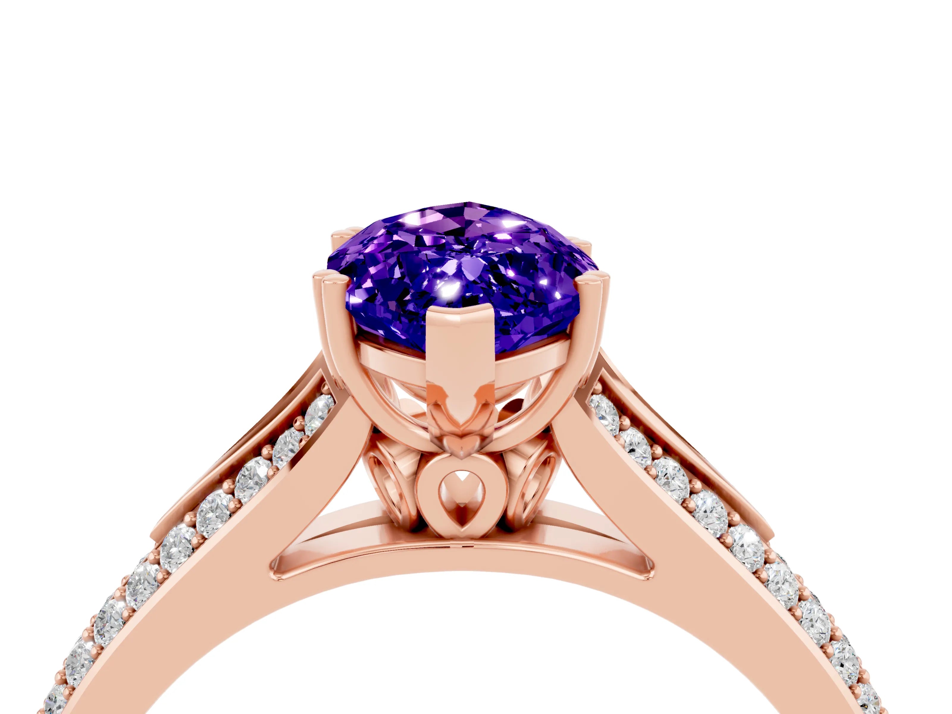 Rose gold Marquise Cut Tanzanite Split Shank Engagement Ring with Pavé Band_4