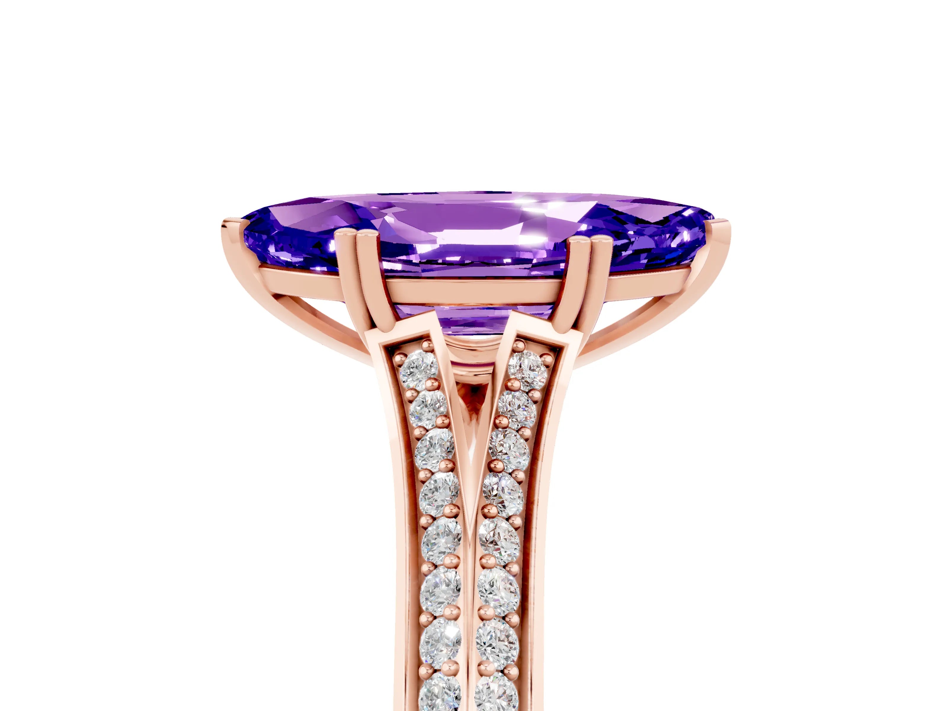 Rose gold Marquise Cut Tanzanite Split Shank Engagement Ring with Pavé Band_5