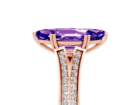 Rose gold Marquise Cut Tanzanite Split Shank Engagement Ring with Pavé Band_5