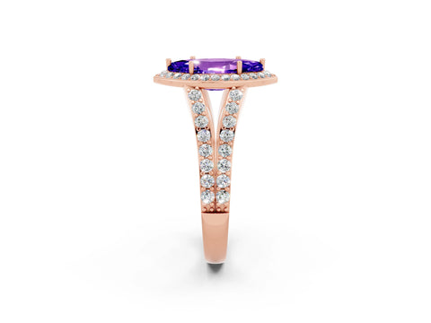 Rose gold Marquise Cut Tanzanite Split Shank Halo Ring with Four-Prong Setting_14