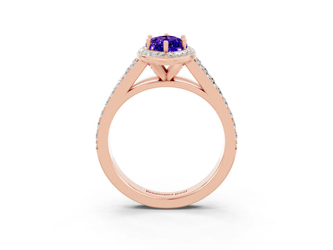 Rose gold Marquise Cut Tanzanite Split Shank Halo Ring with Four-Prong Setting_15