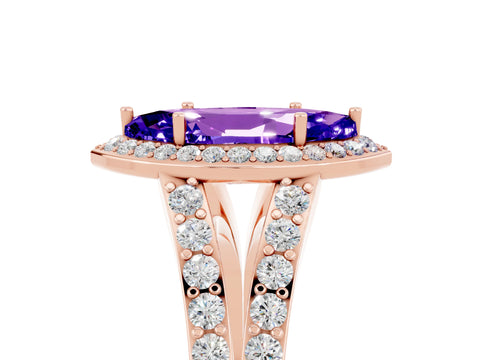 Rose gold Marquise Cut Tanzanite Split Shank Halo Ring with Four-Prong Setting_17