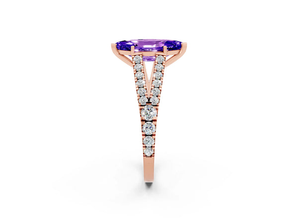 Rose gold Marquise Cut Tanzanite Split Shank Pavé Engagement Ring with Four-Prong Setting