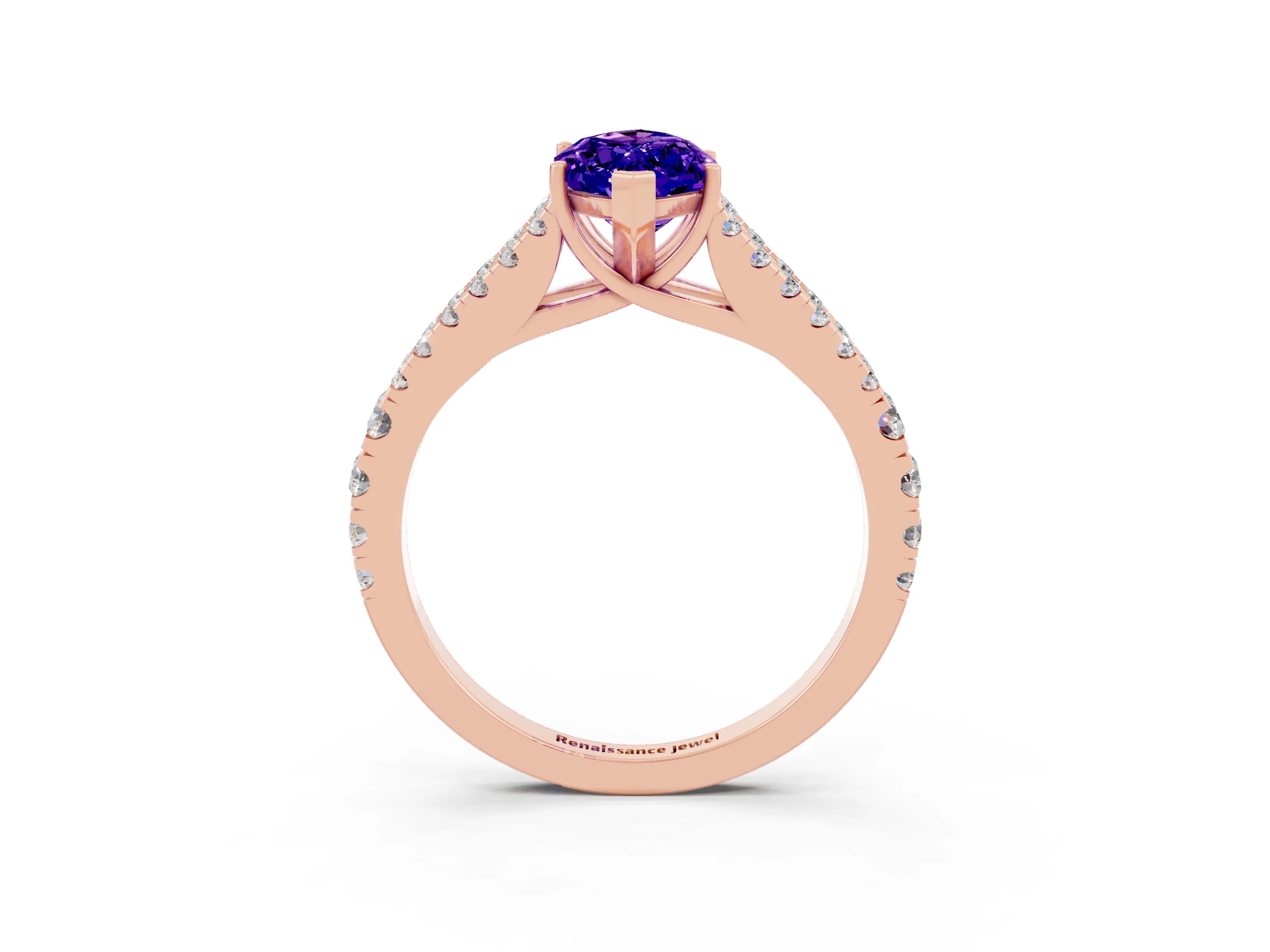 Rose gold Marquise Cut Tanzanite Split Shank Pavé Engagement Ring with Four-Prong Setting_15