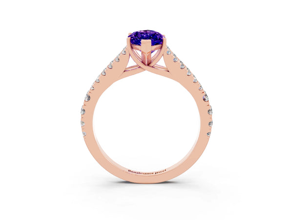 Rose gold Marquise Cut Tanzanite Split Shank Pavé Engagement Ring with Four-Prong Setting