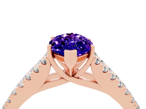 Rose gold Marquise Cut Tanzanite Split Shank Pavé Engagement Ring with Four-Prong Setting_16
