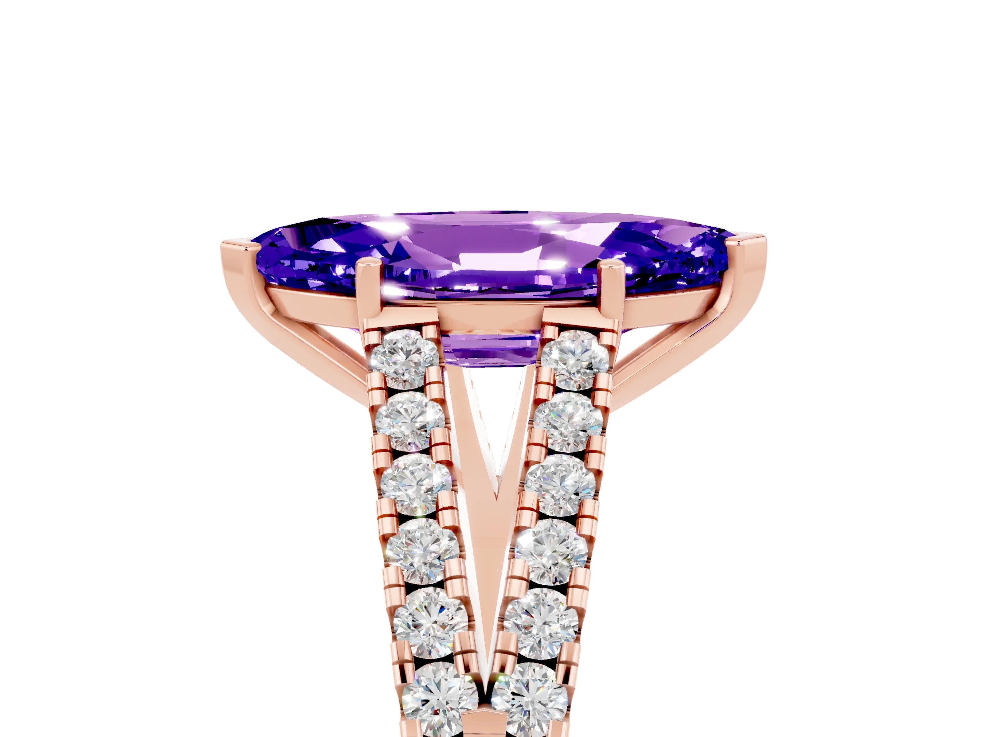 Rose gold Marquise Cut Tanzanite Split Shank Pavé Engagement Ring with Four-Prong Setting_17