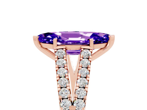 Rose gold Marquise Cut Tanzanite Split Shank Pavé Engagement Ring with Four-Prong Setting_17