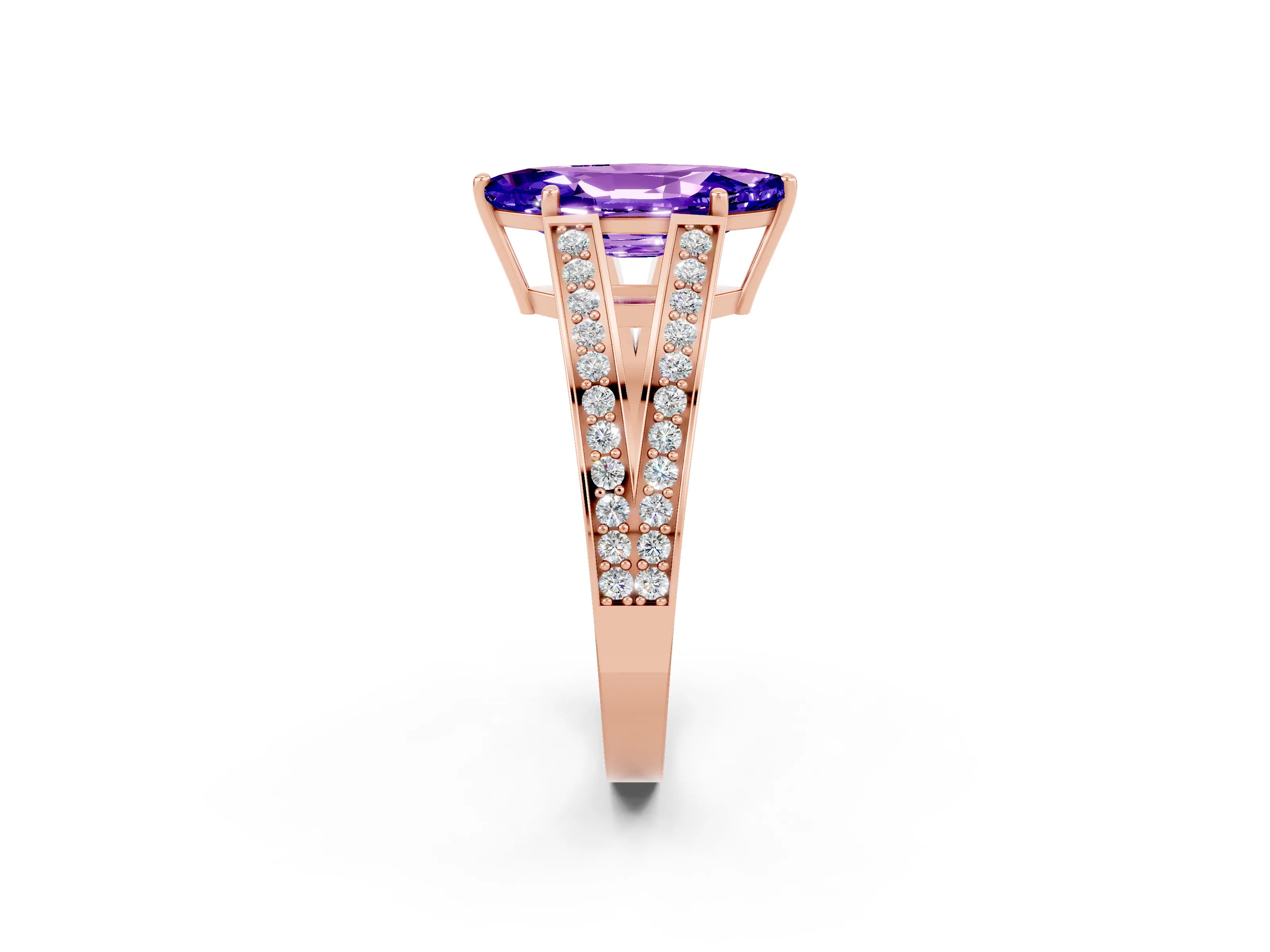 Rose gold Marquise Cut Tanzanite Split Shank Ring with Pavé Band and Four-Prong Setting_2