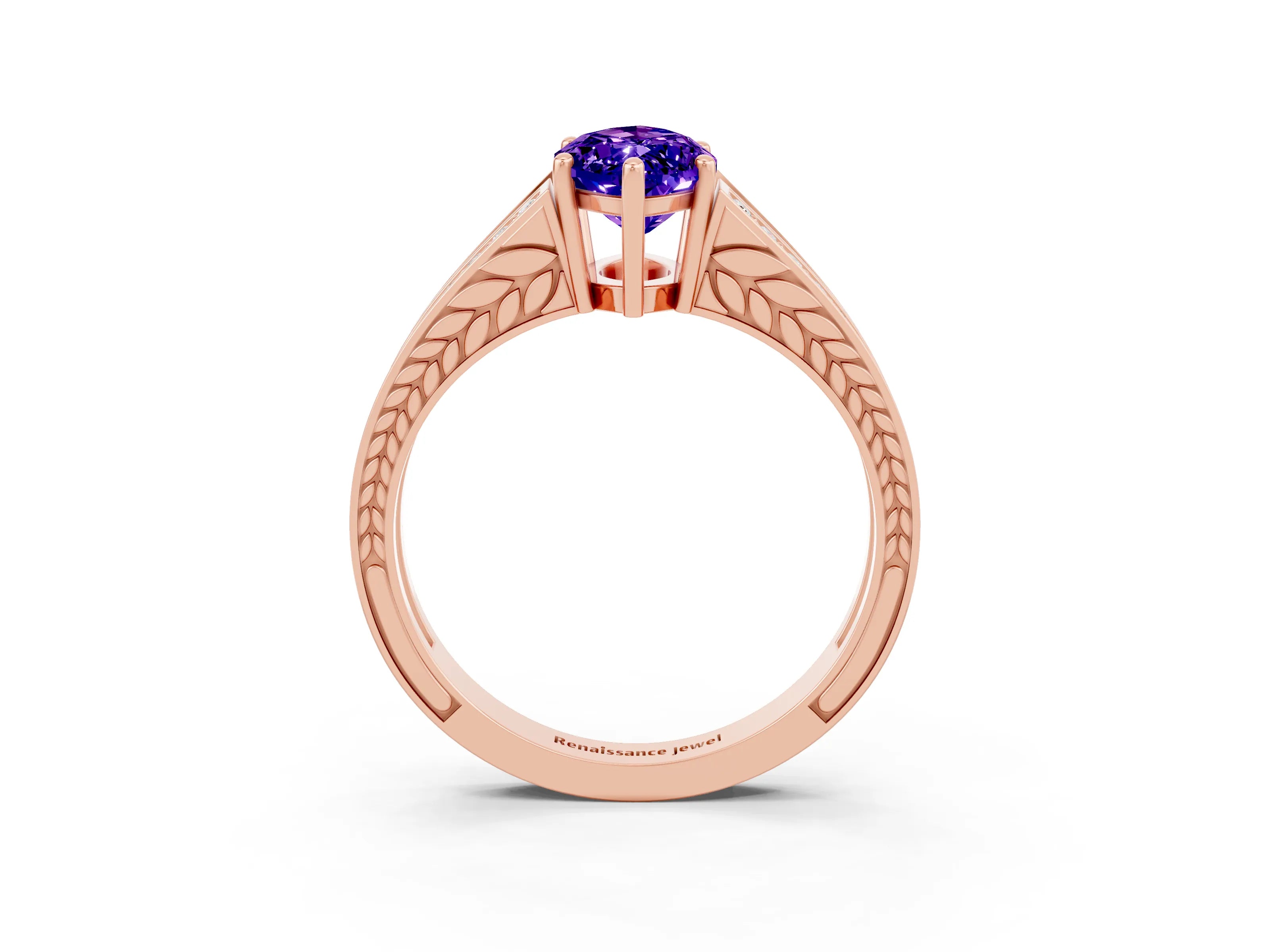 Rose gold Marquise Cut Tanzanite Split Shank Ring with Pavé Band and Four-Prong Setting_3