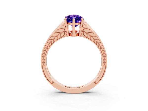 Rose gold Marquise Cut Tanzanite Split Shank Ring with Pavé Band and Four-Prong Setting