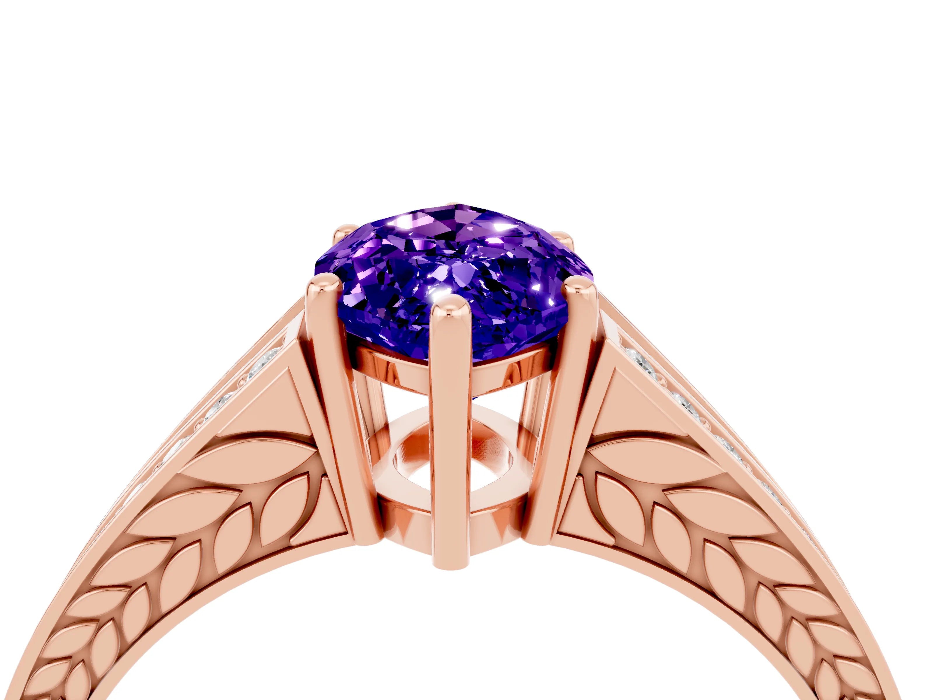Rose gold Marquise Cut Tanzanite Split Shank Ring with Pavé Band and Four-Prong Setting_4
