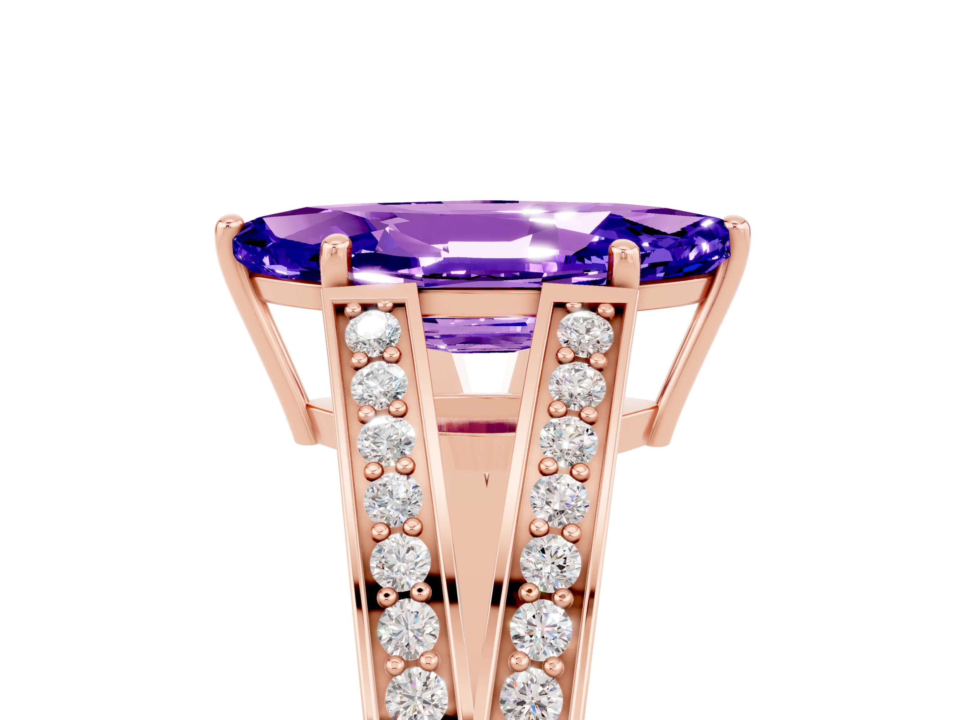 Rose gold Marquise Cut Tanzanite Split Shank Ring with Pavé Band and Four-Prong Setting_5