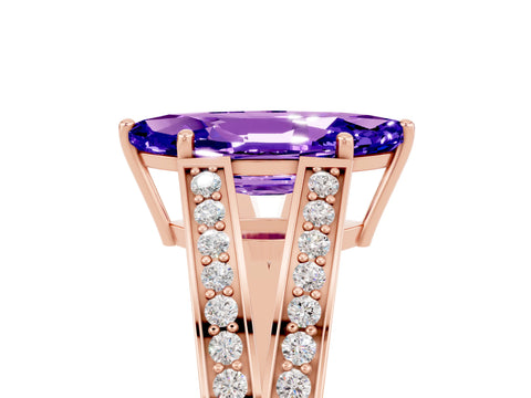 Rose gold Marquise Cut Tanzanite Split Shank Ring with Pavé Band and Four-Prong Setting_5