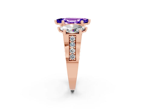 Rose gold Marquise Cut Tanzanite Three-Stone Ring with Channel Set Band and Four-Prong Setting_2