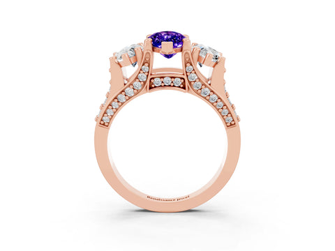 Rose gold Marquise Cut Tanzanite Three-Stone Ring with Channel Set Band and Four-Prong Setting_3
