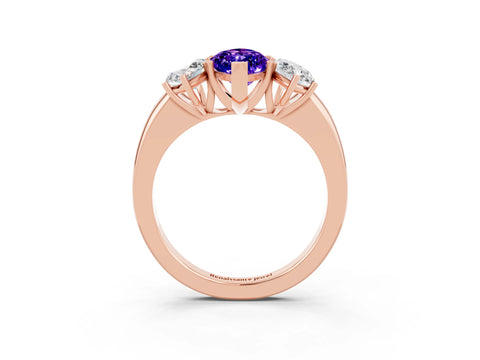 Rose gold Marquise Cut Tanzanite Three-Stone Ring with Four-Prong Setting and Classic Band_3
