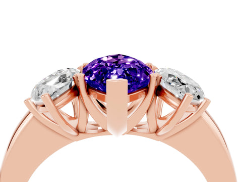 Rose gold Marquise Cut Tanzanite Three-Stone Ring with Four-Prong Setting and Classic Band_4
