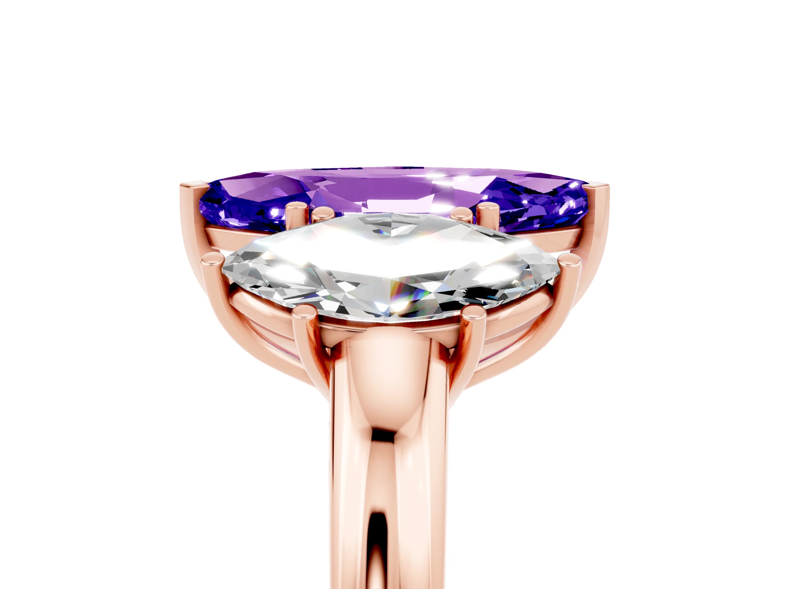 Rose gold Marquise Cut Tanzanite Three-Stone Ring with Four-Prong Setting and Classic Band_5