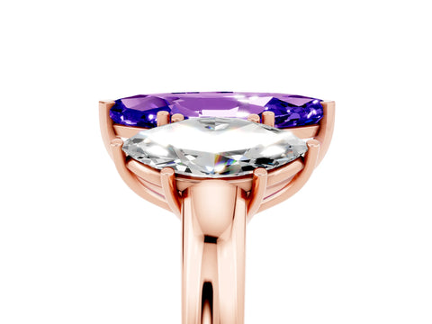Rose gold Marquise Cut Tanzanite Three-Stone Ring with Four-Prong Setting and Classic Band_5
