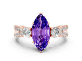 Rose gold Marquise Cut Tanzanite Three-Stone Ring with Pavé Split Shank and Four-Prong Setting_12