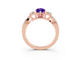 Rose gold Marquise Cut Tanzanite Three-Stone Ring with Pavé Split Shank and Four-Prong Setting_15