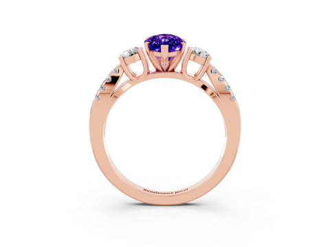 Rose gold Marquise Cut Tanzanite Three-Stone Ring with Pavé Split Shank and Four-Prong Setting_15