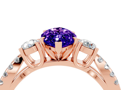 Rose gold Marquise Cut Tanzanite Three-Stone Ring with Pavé Split Shank and Four-Prong Setting_16