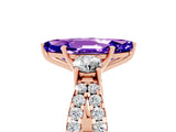 Rose gold Marquise Cut Tanzanite Three-Stone Ring with Pavé Split Shank and Four-Prong Setting_17