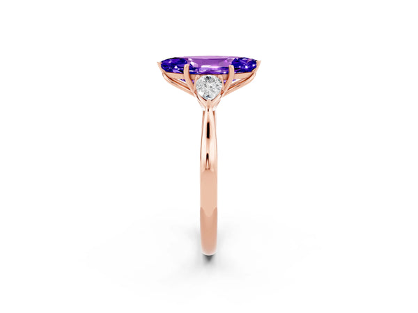 Rose gold Marquise Cut Tanzanite Three-Stone Ring with Pear  Side Stones and Prong Setting