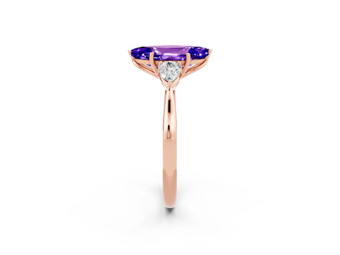 Rose gold Marquise Cut Tanzanite Three-Stone Ring with Pear Side Stones and Four-Prong Setting_14