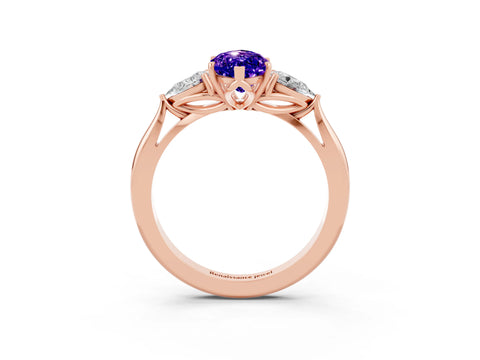 Rose gold Marquise Cut Tanzanite Three-Stone Ring with Pear Side Stones and Four-Prong Setting_15