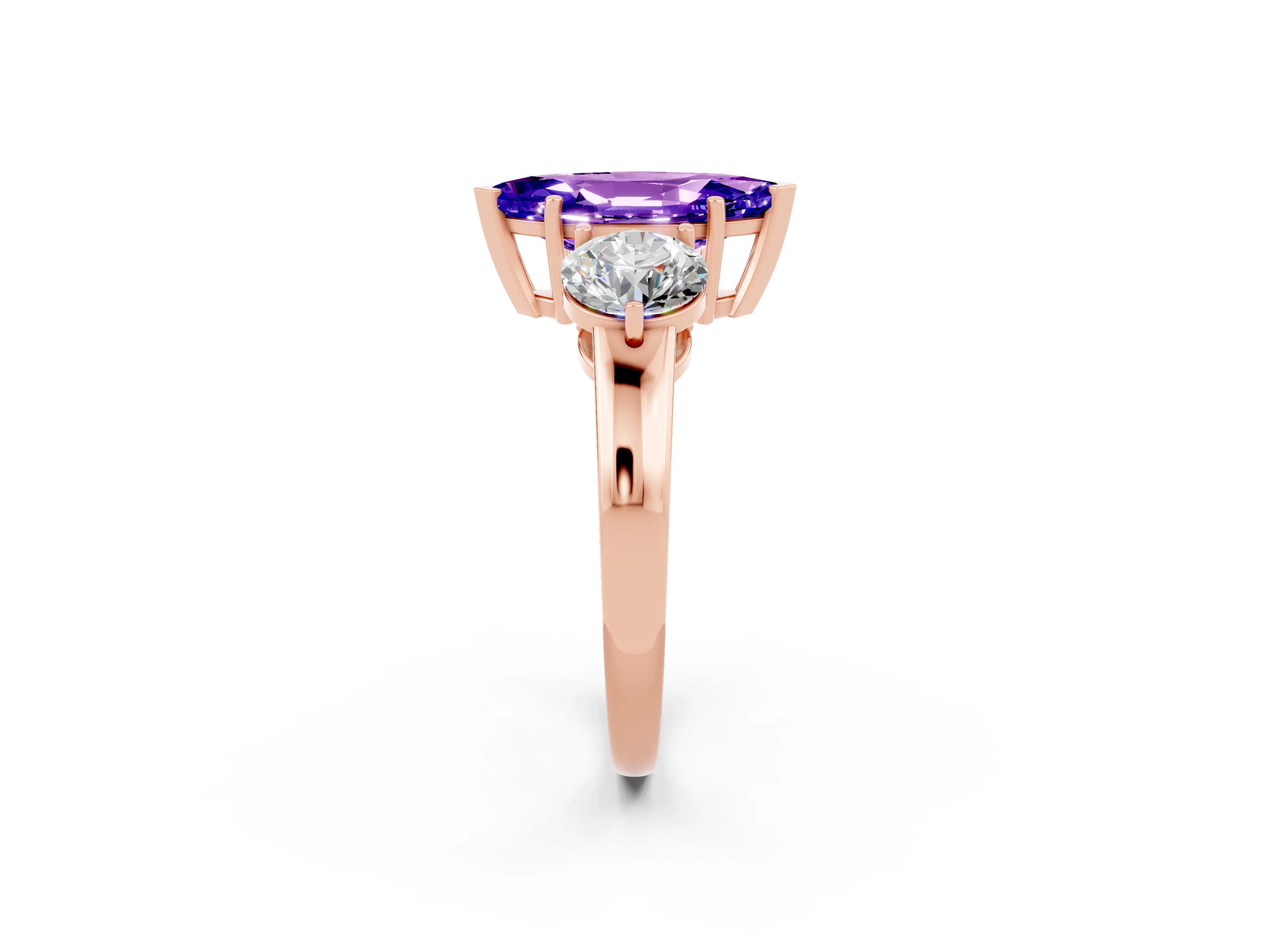 Rose gold Marquise Cut Tanzanite Three-Stone Ring with Prong Setting and Classic Band_2