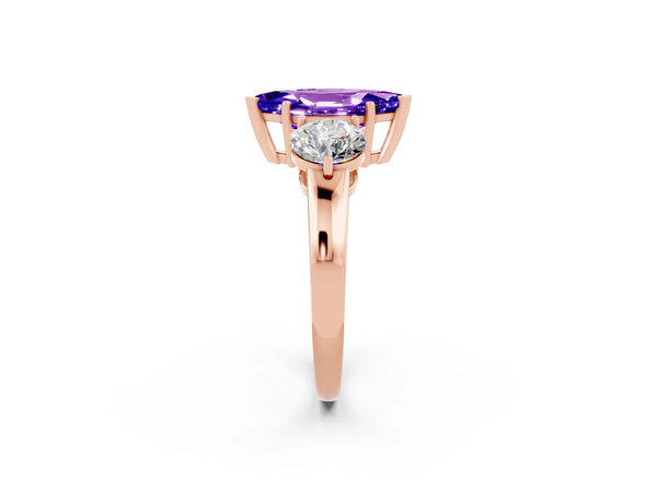 Rose gold Marquise Cut Tanzanite Three-Stone Ring with Prong Setting and Classic Band