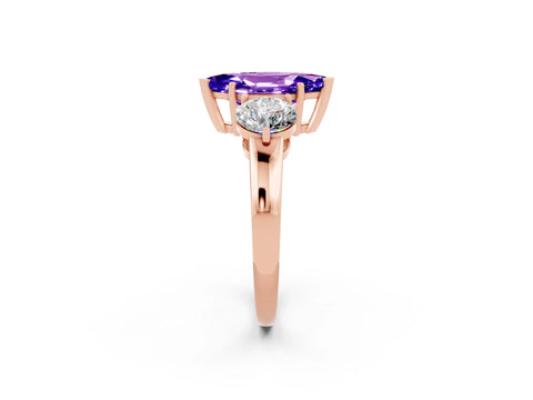 Rose gold Marquise Cut Tanzanite Three-Stone Ring with Prong Setting and Classic Band_2