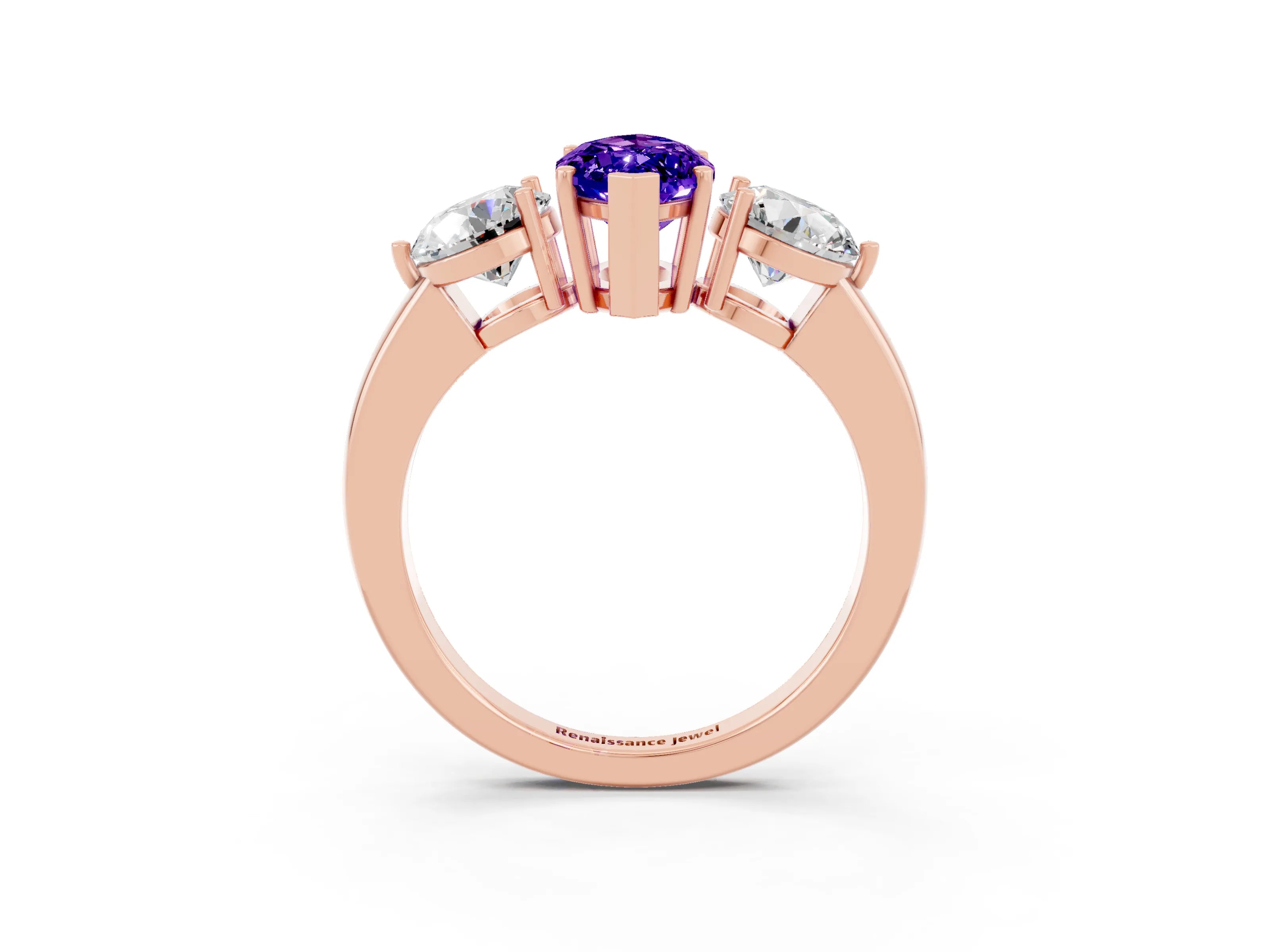 Rose gold Marquise Cut Tanzanite Three-Stone Ring with Prong Setting and Classic Band_3