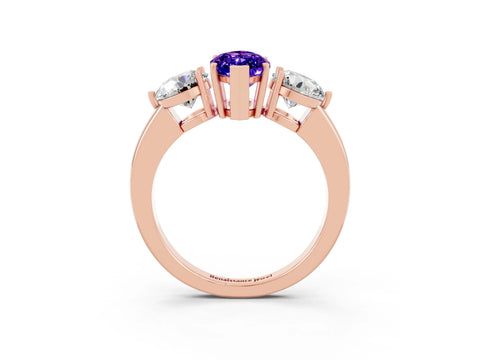 Rose gold Marquise Cut Tanzanite Three-Stone Ring with Prong Setting and Classic Band_3