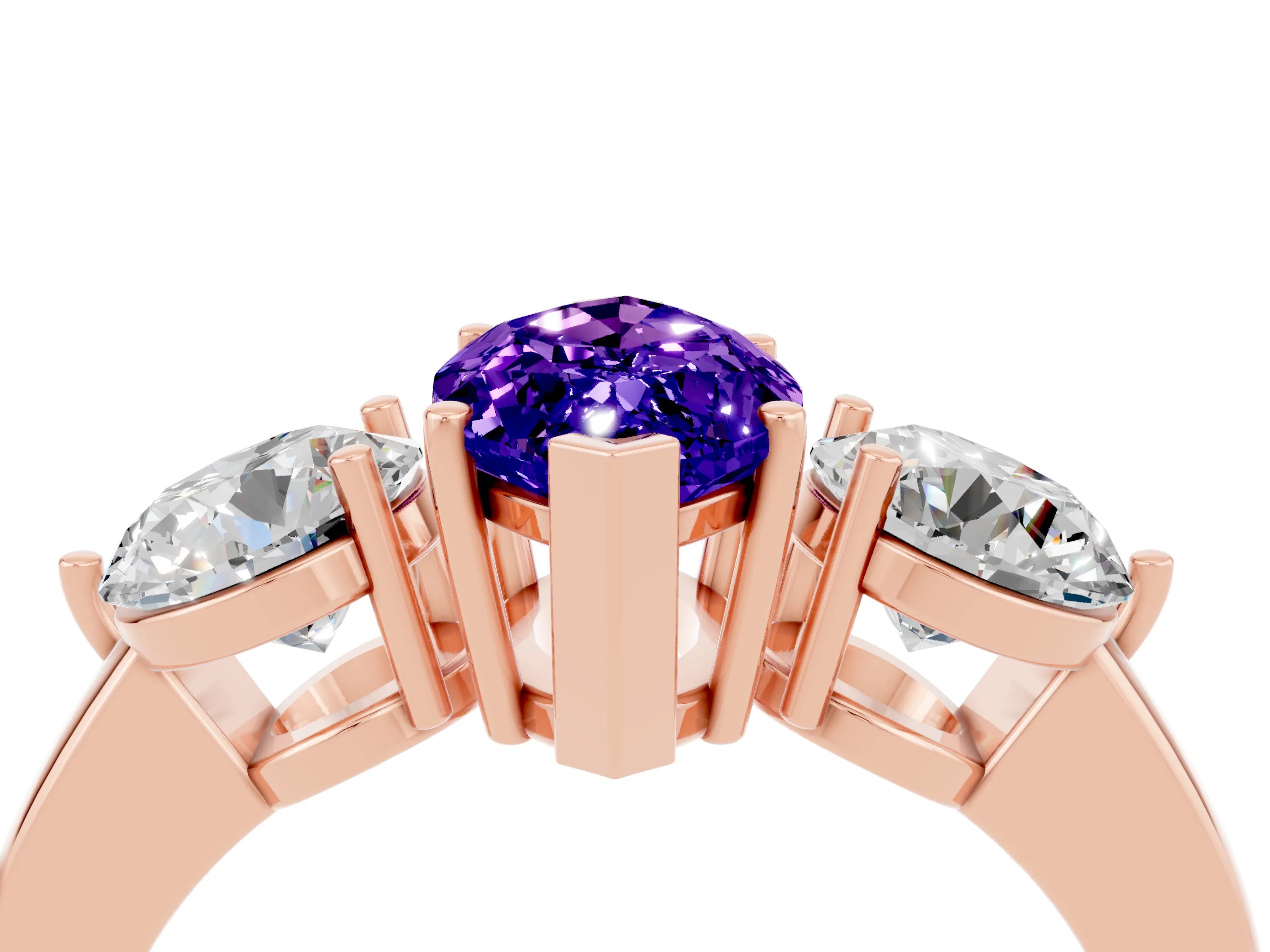 Rose gold Marquise Cut Tanzanite Three-Stone Ring with Prong Setting and Classic Band_4
