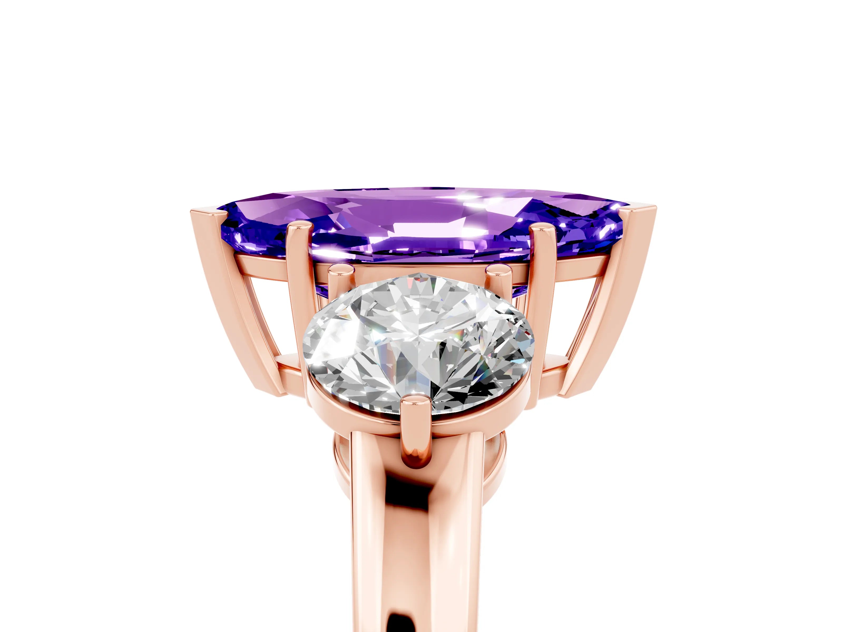 Rose gold Marquise Cut Tanzanite Three-Stone Ring with Prong Setting and Classic Band_5