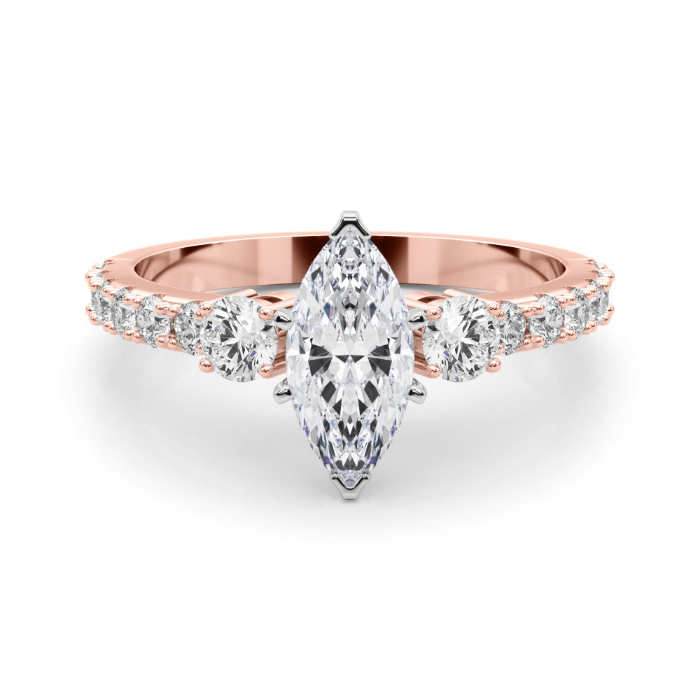 Rose gold Marquise Cut Three-Stone Diamond Pavé Band with Prong Setting 1