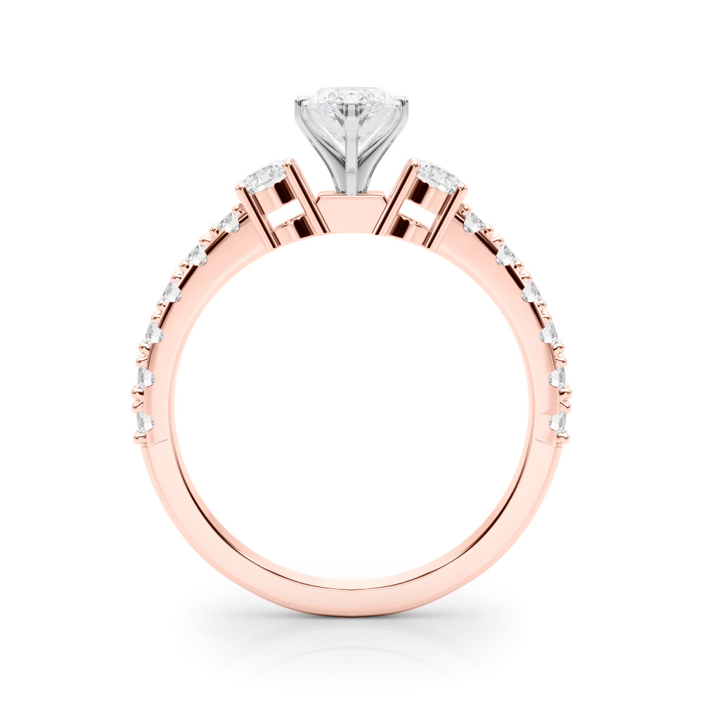 Rose gold Marquise Cut Three-Stone Diamond Pavé Band with Prong Setting 2