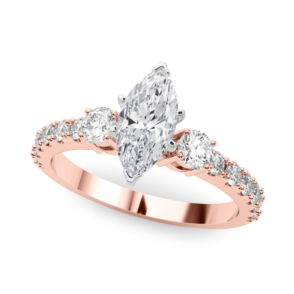 Rose gold Marquise Cut Three-Stone Diamond Pavé Band with Prong Setting