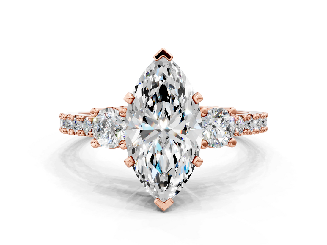 Rose gold Marquise Cut Three-Stone Diamond Pavé Band with Prong Setting_62