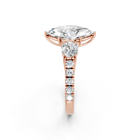 Rose gold Marquise Cut Three-Stone Diamond Pave Band with Prong Setting_48