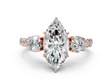 Rose gold Marquise Cut Three-Stone Diamond Pave Band with Prong Setting_85