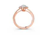 Rose gold Marquise Cut Three-Stone Solitaire Ring with Round Accent Diamonds and Four-Prong Setting_35