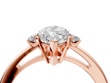 Rose gold Marquise Cut Three-Stone Solitaire Ring with Round Accent Diamonds and Four-Prong Setting_36