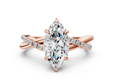 Rose gold Marquise Cut Twist Band Solitaire Diamond Ring with Pavé Setting_15