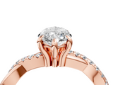Rose gold Marquise Cut Twist Band Solitaire Diamond Ring with Pavé Setting_19