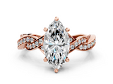 Rose gold Marquise Cut Twisted Pavé Band Solitaire Ring with Four-Prong Setting_113